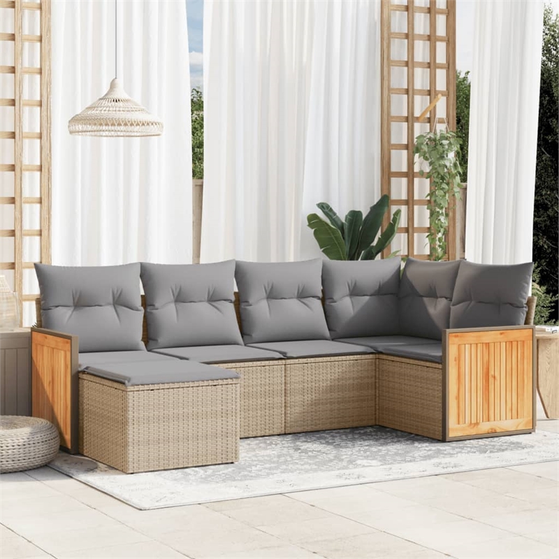 Afuera Living Contemporary Synthetic Poly Rattan 6 Piece  Sofa Set in Beige