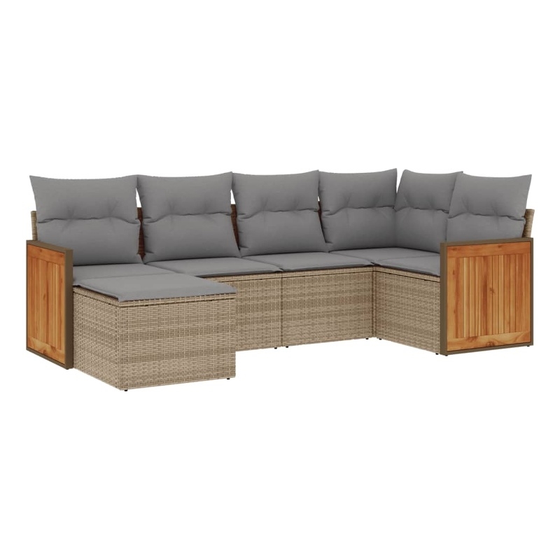 Afuera Living Contemporary Synthetic Poly Rattan 6 Piece  Sofa Set in Beige