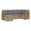 Afuera Living Contemporary Synthetic Poly Rattan 6 Piece  Sofa Set in Beige