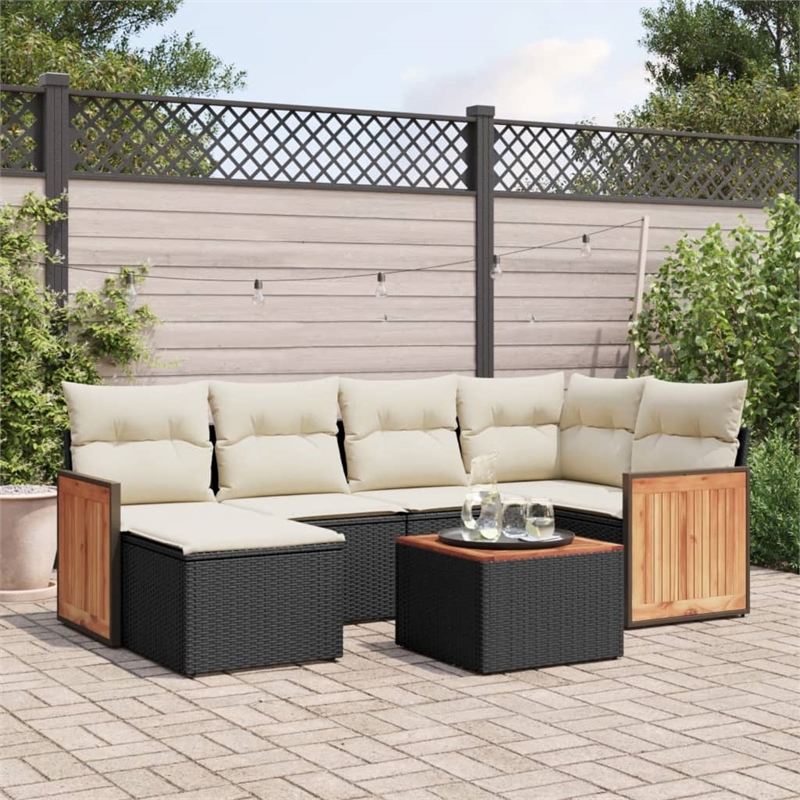 Afuera Living Contemporary 7 Piece Poly Rattan Large Sofa Set in Black