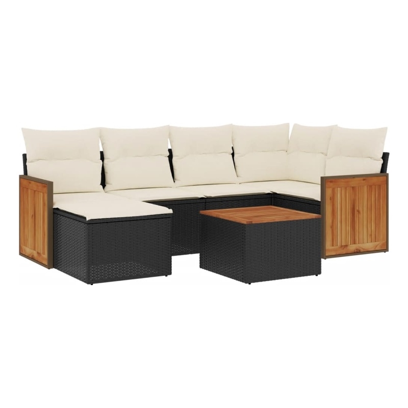 Afuera Living Contemporary 7 Piece Poly Rattan Large Sofa Set in Black