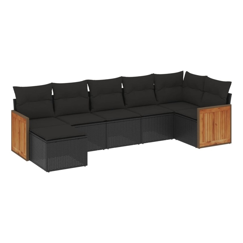 Afuera Living Contemporary 7 Piece Poly Rattan Large Sofa Set in Black