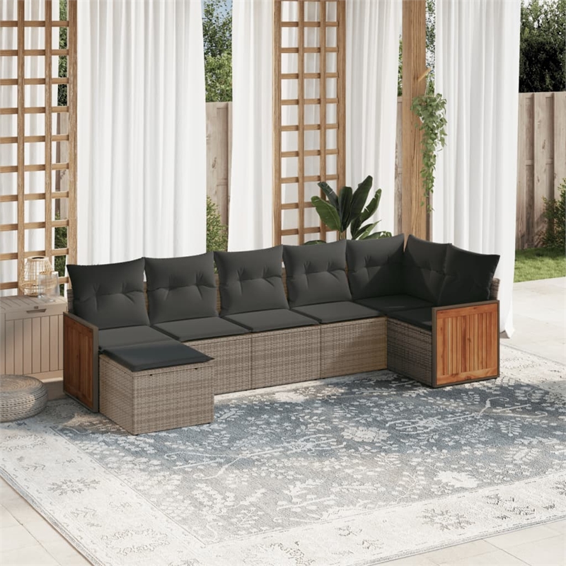 Afuera Living Contemporary 7 Piece Poly Rattan Sofa Set in Gray