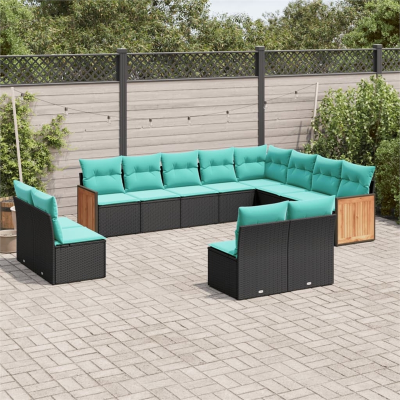 Afuera Living 12 Piece Poly Rattan Patio Sofa Set in Black/Blue