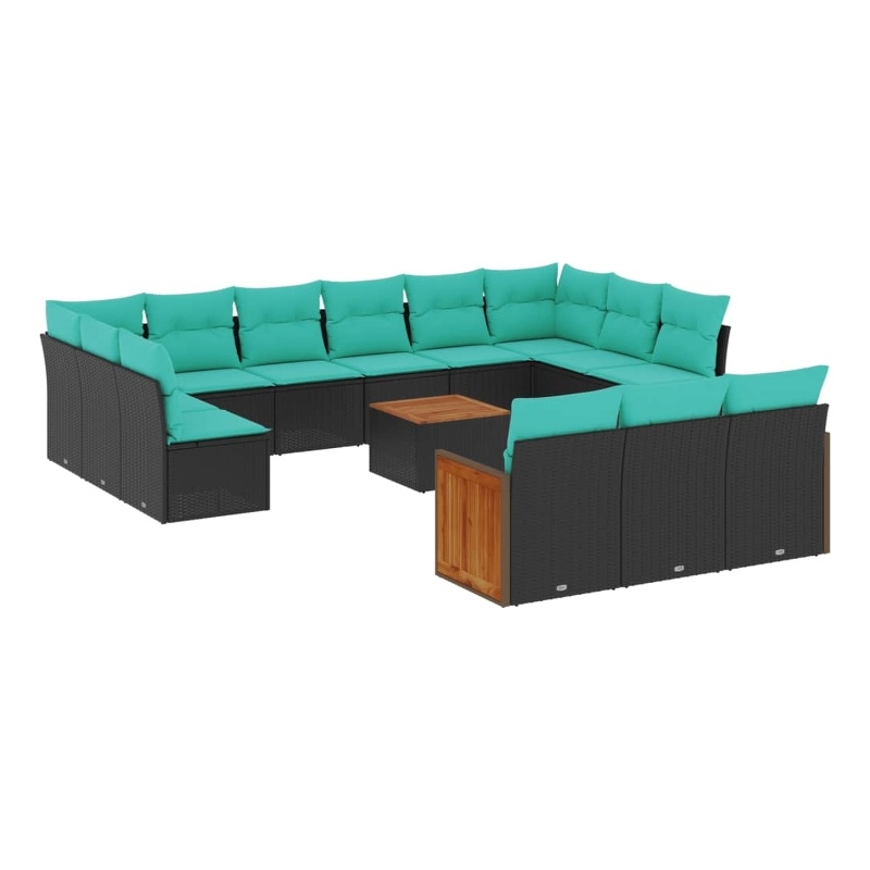Afuera Living 12 Piece Poly Rattan Patio Sofa Set in Black/Blue