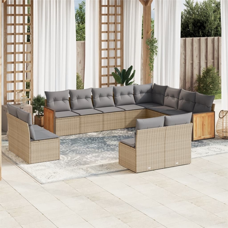 Afuera Living Contemporary 12 Piece Poly Rattan Sofa Set in Gray/Beige