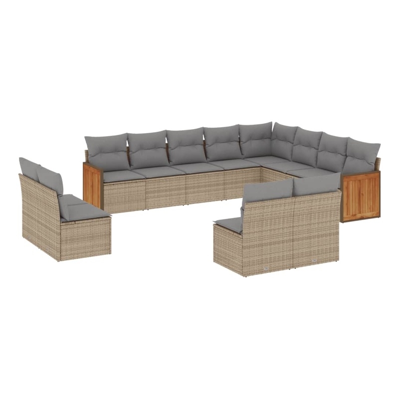 Afuera Living Contemporary 12 Piece Poly Rattan Sofa Set in Gray/Beige