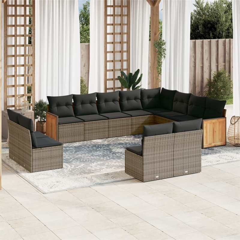 Afuera Living Contemporary Synthetic Poly Rattan 12 Piece  Sofa Set in Gray