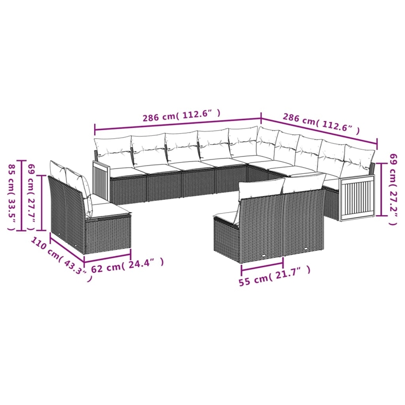 Afuera Living Contemporary 13 Piece Poly Rattan Sofa Set in Cream/Beige