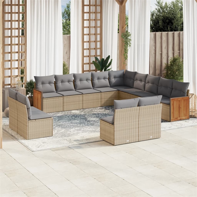 Afuera Living Contemporary 13 Piece Poly Rattan Small Sofa Set in Beige