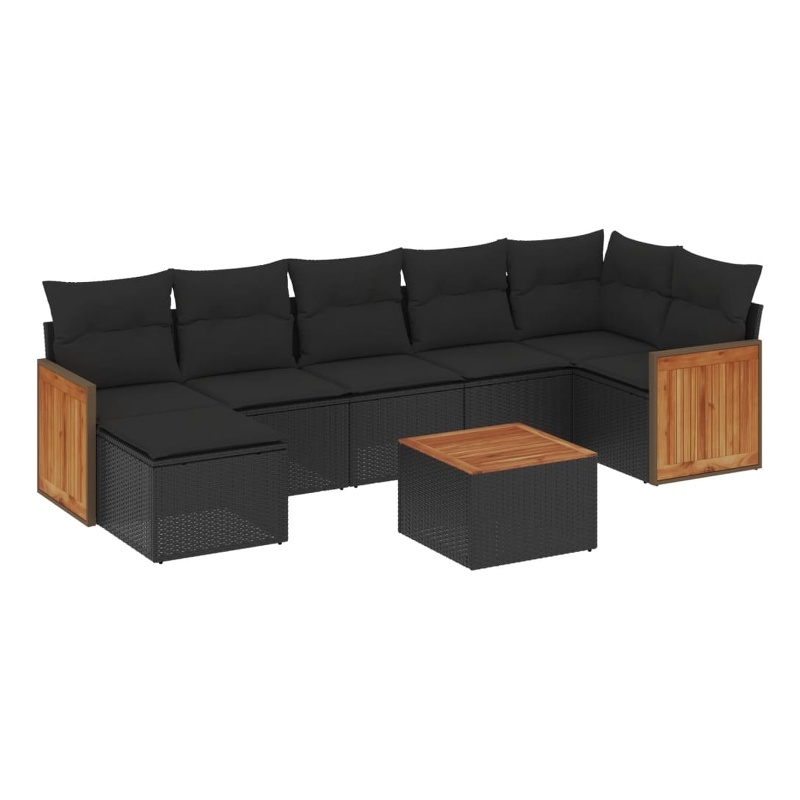 Afuera Living Contemporary 8 Piece Poly Rattan Sofa Set in Black