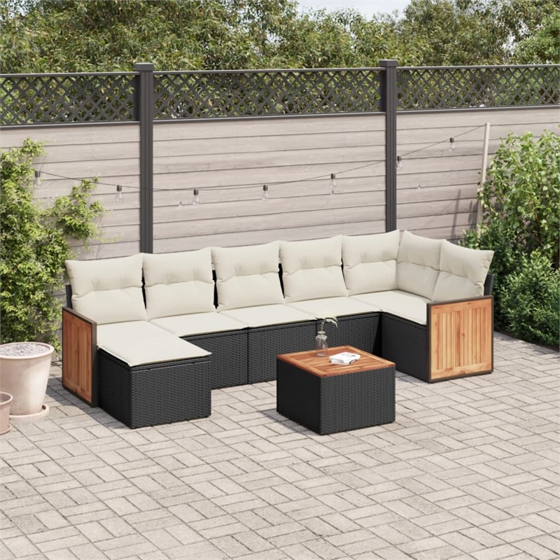 Afuera Living Contemporary Synthetic Poly Rattan 8 Piece Large Sofa Set in Black