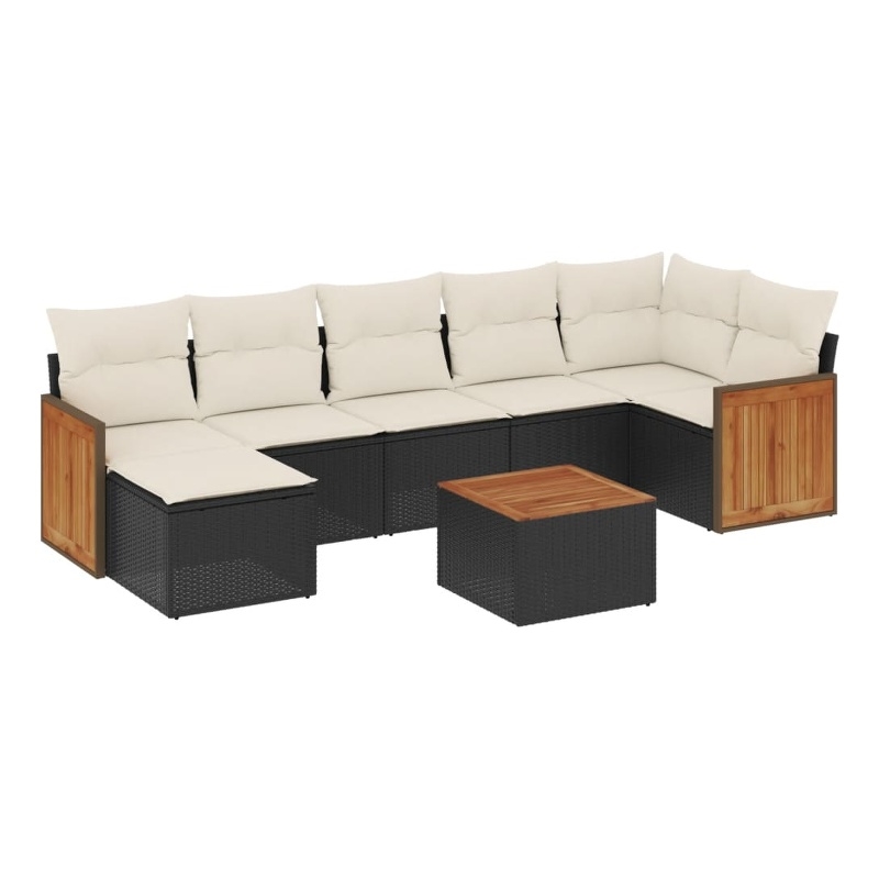 Afuera Living Contemporary Synthetic Poly Rattan 8 Piece Large Sofa Set in Black