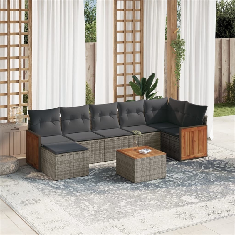 Afuera Living Contemporary Synthetic Poly Rattan 8 Piece Small Sofa Set in Gray