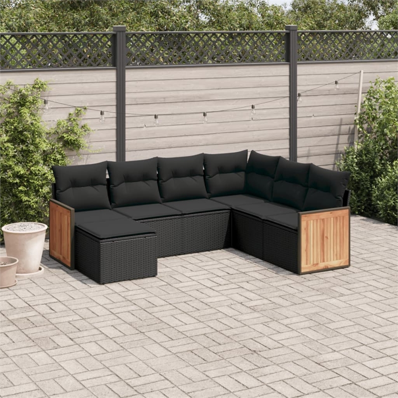 Afuera Living Contemporary 7 Piece Poly Rattan Large Sofa Set in Black