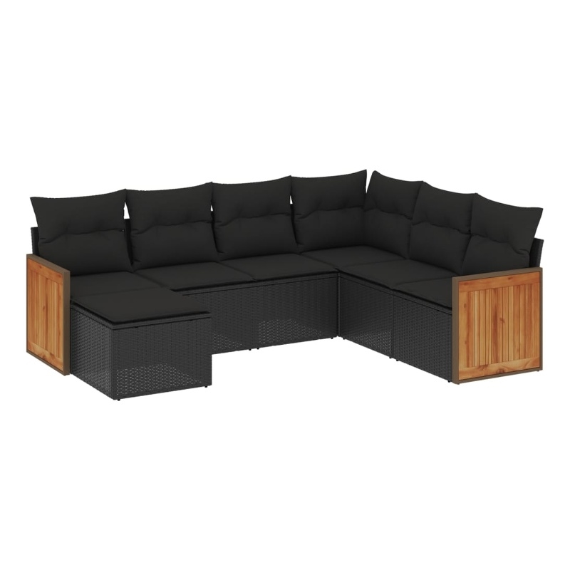 Afuera Living Contemporary 7 Piece Poly Rattan Large Sofa Set in Black