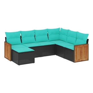 Afuera Living 7 Piece Poly Rattan Patio Sofa Set in Black/Blue