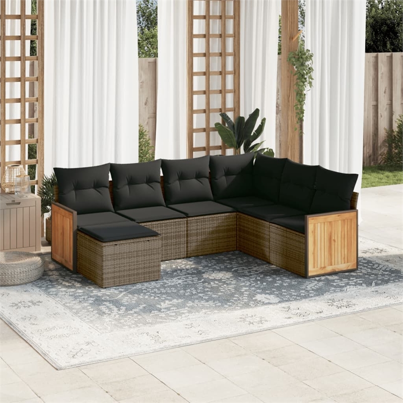 Afuera Living Contemporary 7 Piece Poly Rattan Sofa Set in Gray