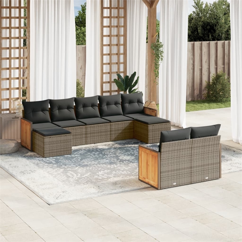 Afuera Living Contemporary Synthetic Poly Rattan 9 Piece  Sofa Set in Gray