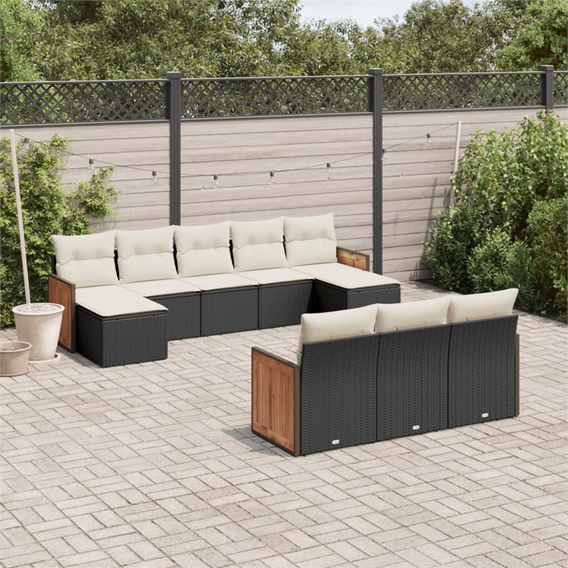 Afuera Living Contemporary 10 Piece Poly Rattan Sofa Set in Black/Cream