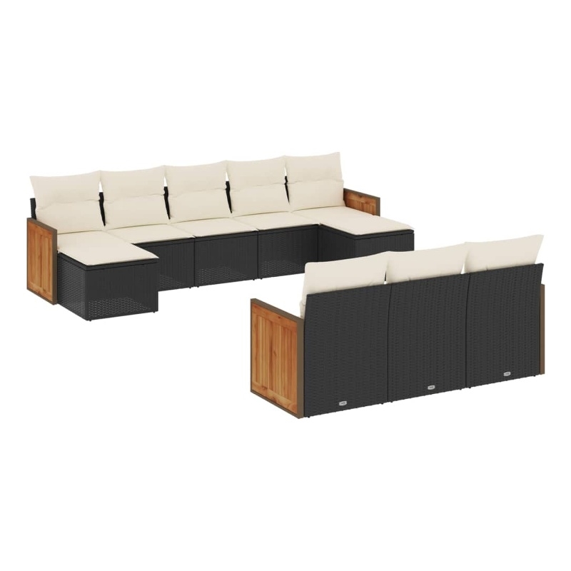 Afuera Living Contemporary 10 Piece Poly Rattan Sofa Set in Black/Cream