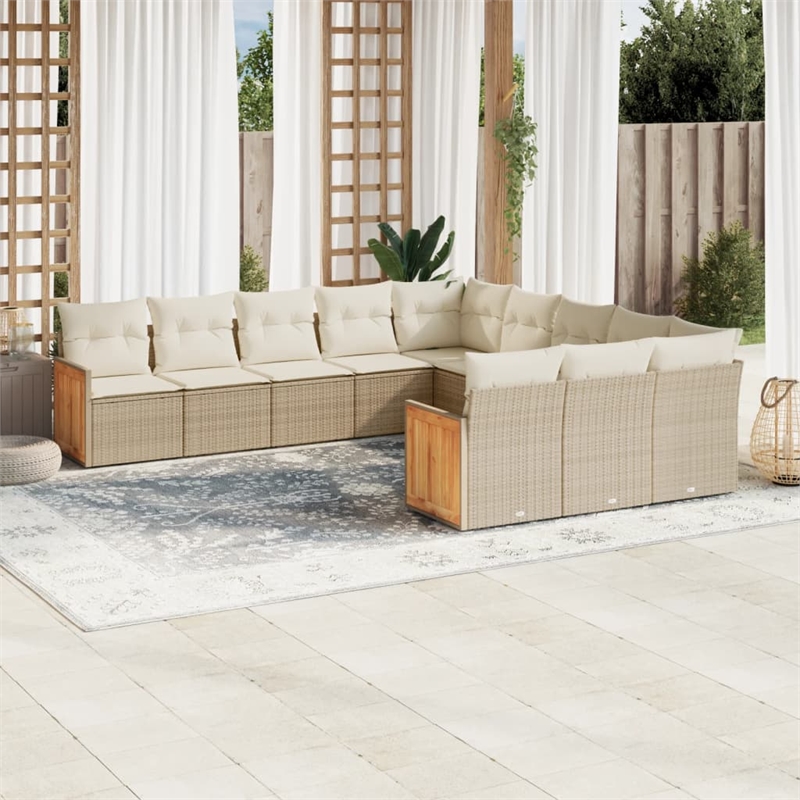 Afuera Living Contemporary 11 Piece Poly Rattan Sofa Set in Beige