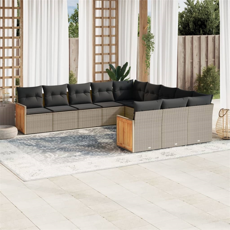 Afuera Living Contemporary Synthetic Poly Rattan 11 Piece Sofa Set in Gray