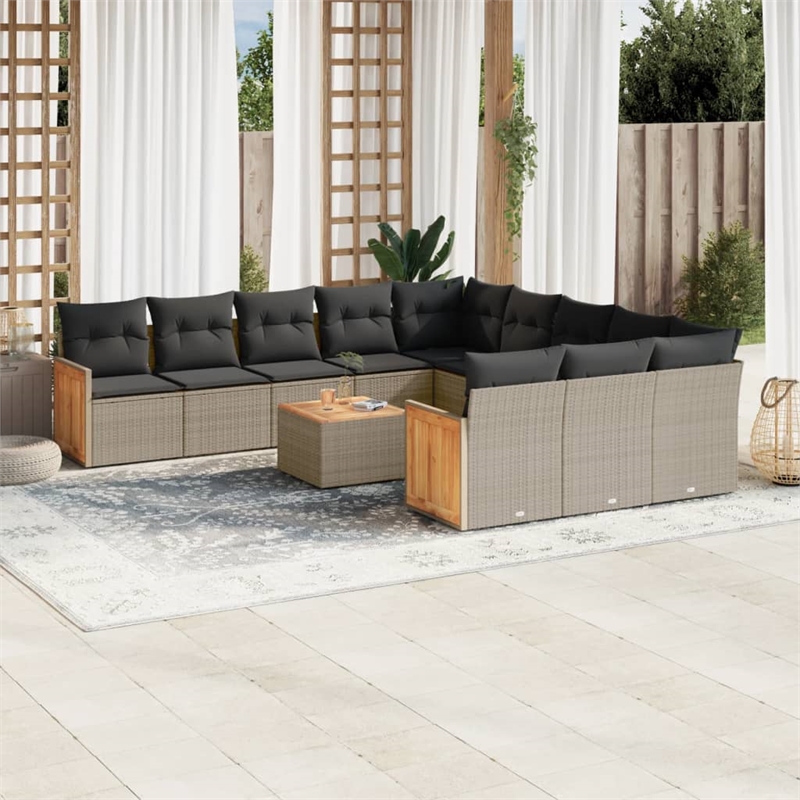 Afuera Living Contemporary Synthetic Poly Rattan 12 Piece Sofa Set in Gray