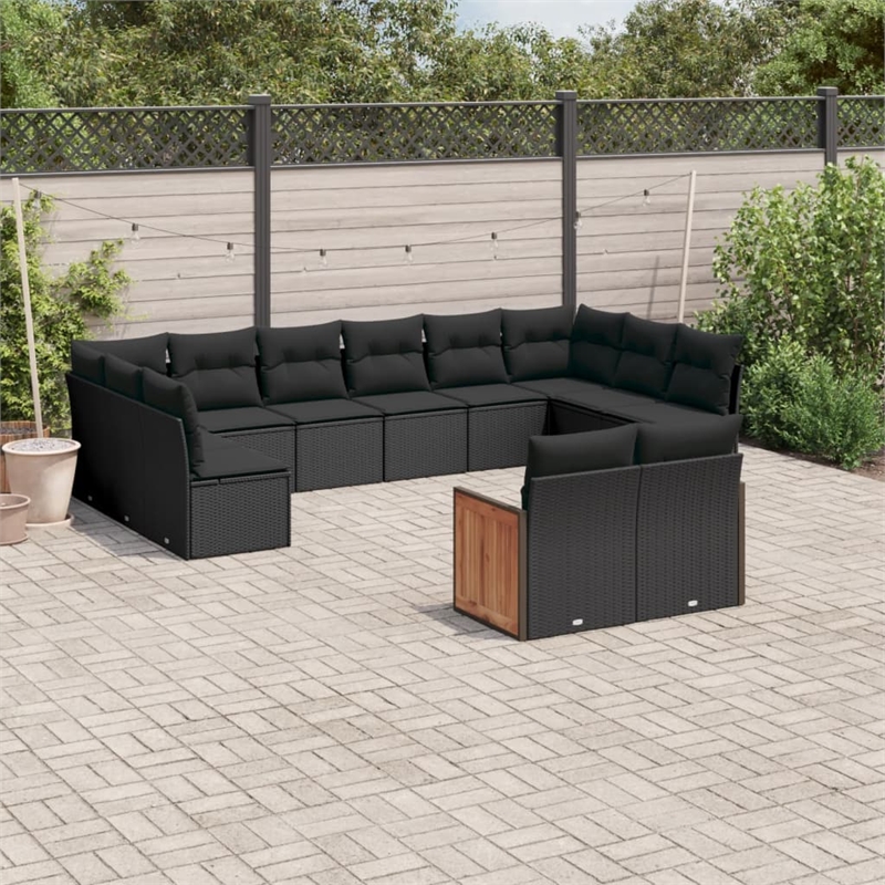 Afuera Living Contemporary 12 Piece Poly Rattan Sofa Set in Black