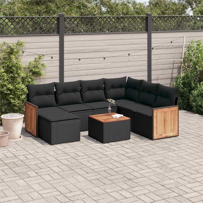 Afuera Living Contemporary Synthetic Poly Rattan 8 Piece Sofa Set in Black