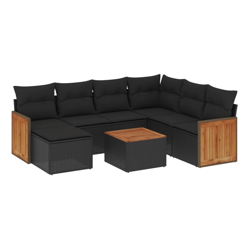 Afuera Living Contemporary Synthetic Poly Rattan 8 Piece Sofa Set in Black