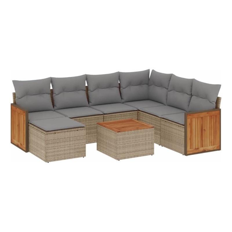 Afuera Living Contemporary 8 Piece Poly Rattan Large Sofa Set in Beige