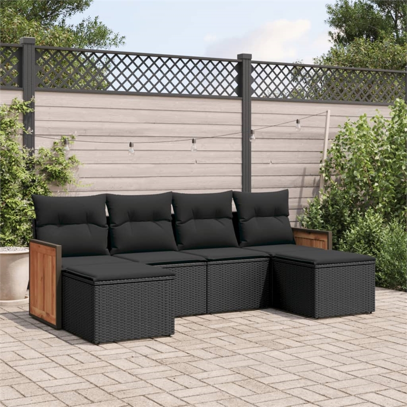 Afuera Living Contemporary 6 Piece Poly Rattan Sofa Set in Black