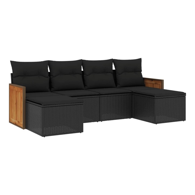 Afuera Living Contemporary 6 Piece Poly Rattan Sofa Set in Black