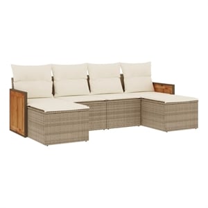 Afuera Living Contemporary Synthetic Poly Rattan 6 Piece  Sofa Set in Beige