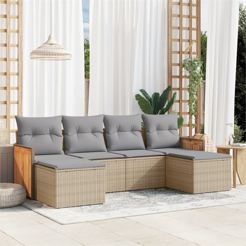 Afuera Living Contemporary Synthetic Poly Rattan 6 Piece Sofa Set in Gray/Beige