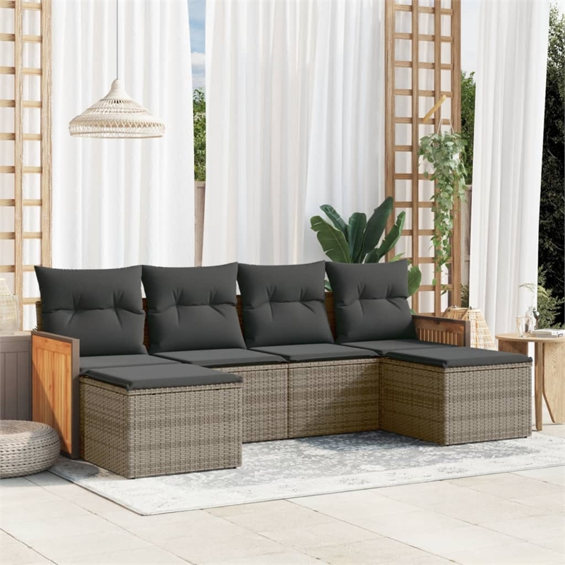 Afuera Living Contemporary Synthetic Poly Rattan 6 Piece  Sofa Set in Gray