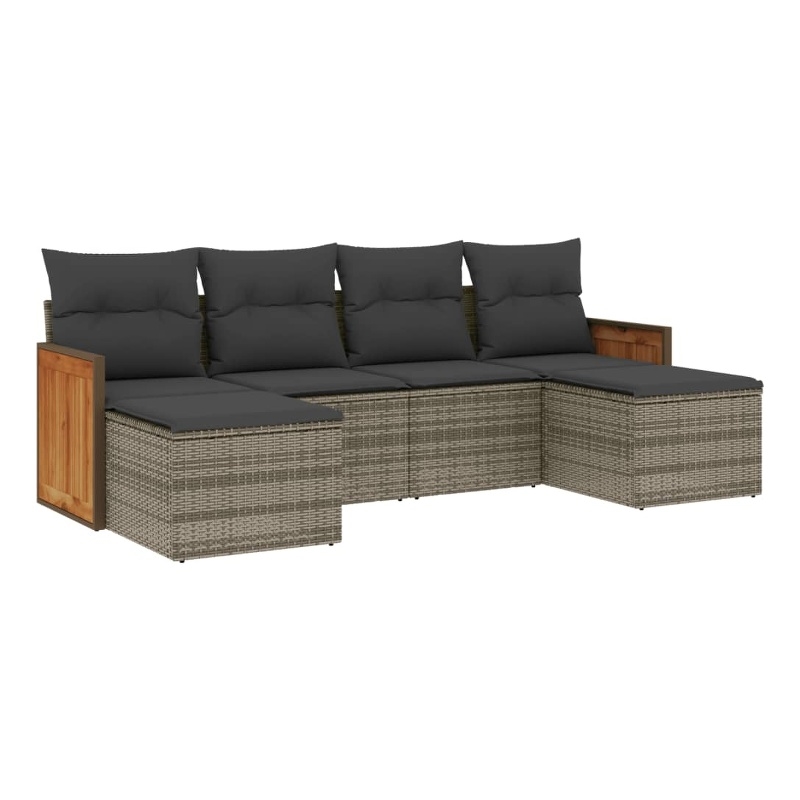 Afuera Living Contemporary Synthetic Poly Rattan 6 Piece  Sofa Set in Gray