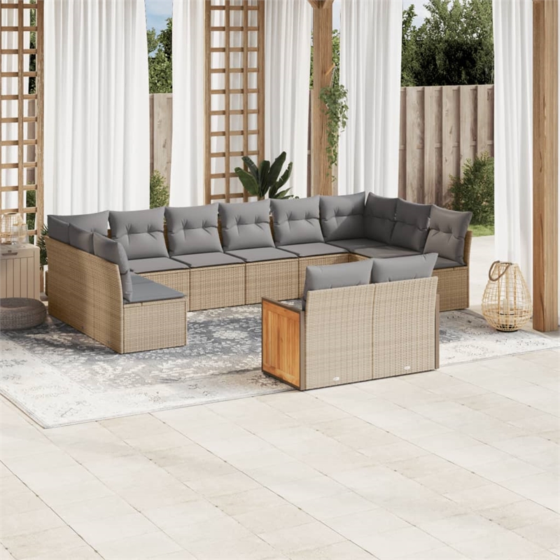 Afuera Living Contemporary Synthetic Poly Rattan 12 Piece  Sofa Set in Beige