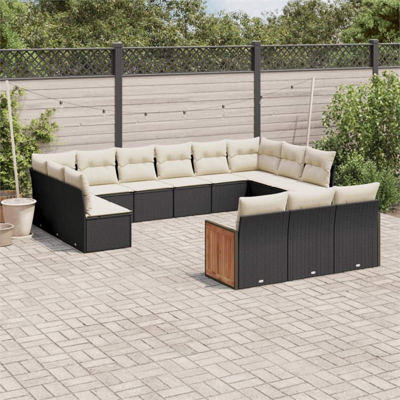 Afuera Living Synthetic Poly Rattan 13 Piece Sofa Set in Black/Cream