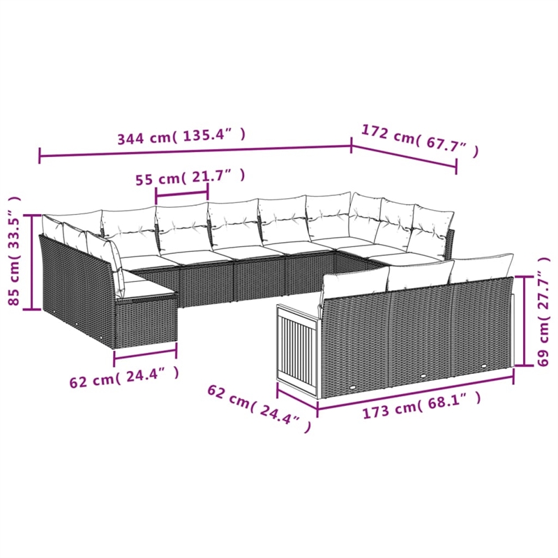 Afuera Living Synthetic Poly Rattan 13 Piece Sofa Set in Black/Cream