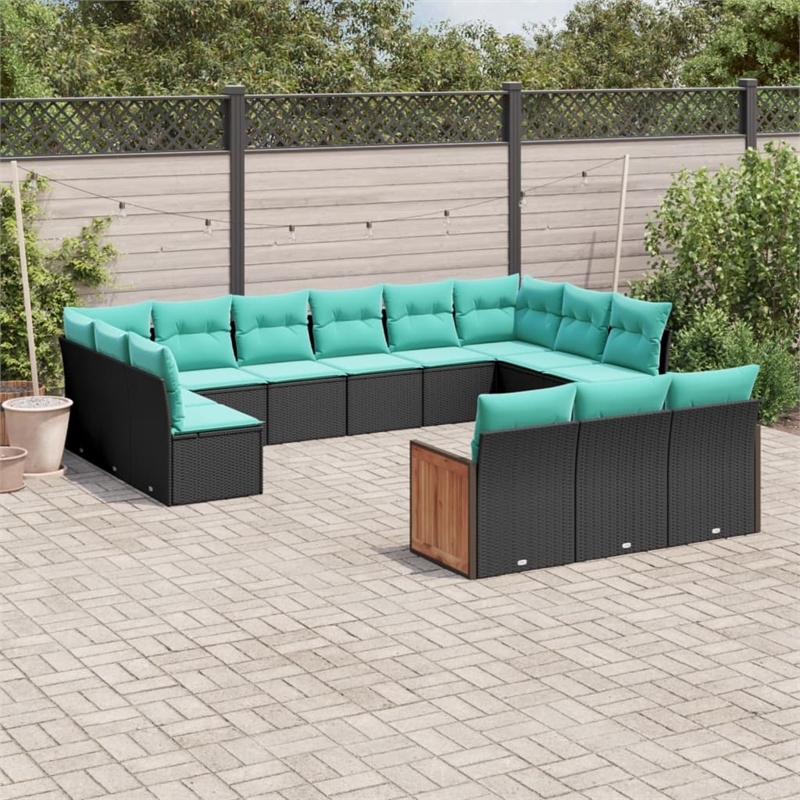 Afuera Living 13 Piece Poly Rattan Patio Sofa Set in Black/Blue