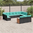Afuera Living 13 Piece Poly Rattan Patio Sofa Set in Black/Blue