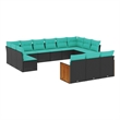 Afuera Living 13 Piece Poly Rattan Patio Sofa Set in Black/Blue