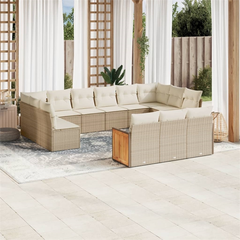 Afuera Living Contemporary 13 Piece Poly Rattan Large Sofa Set in Beige