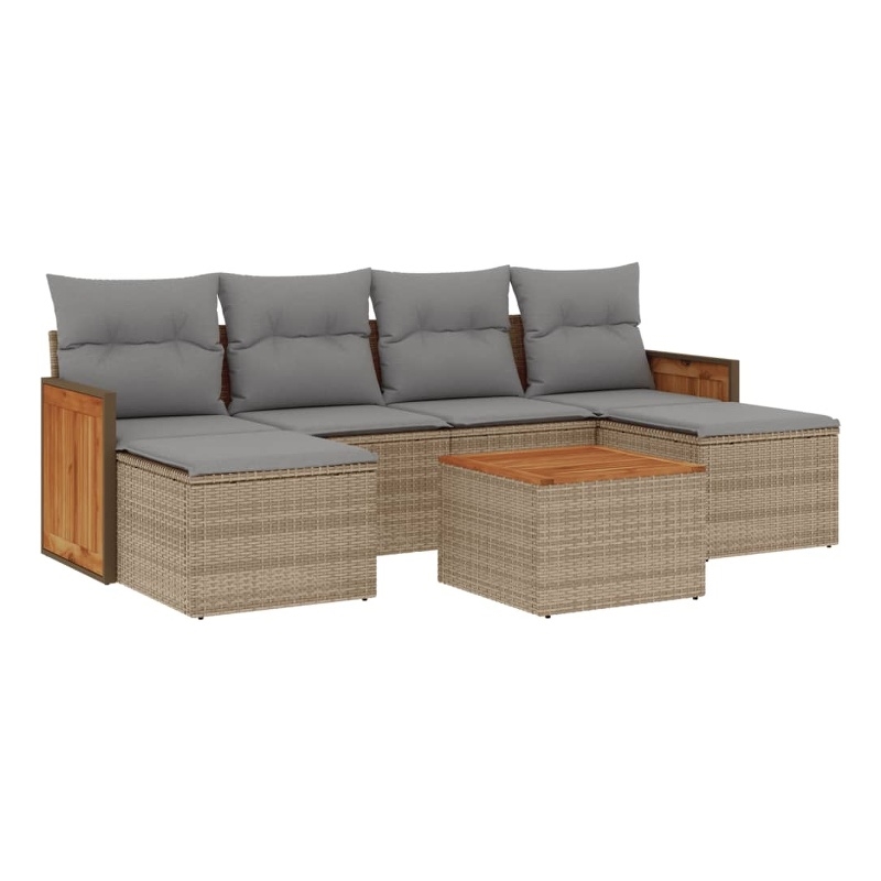 Afuera Living Contemporary 7 Piece Poly Rattan Medium Sofa Set in Beige