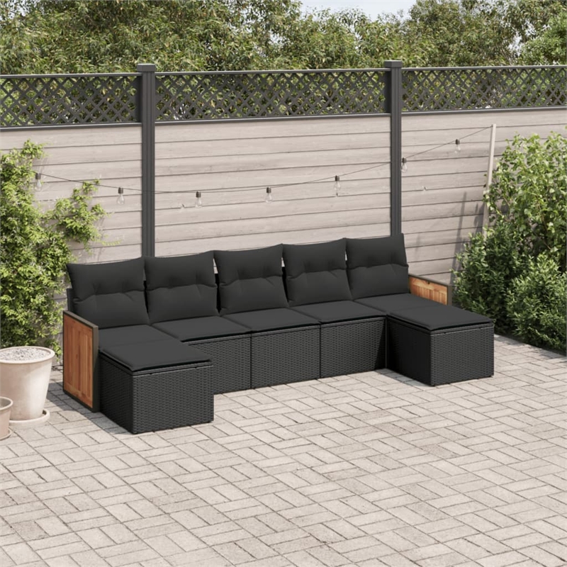 Afuera Living Contemporary 7 Piece Poly Rattan Small Sofa Set in Black
