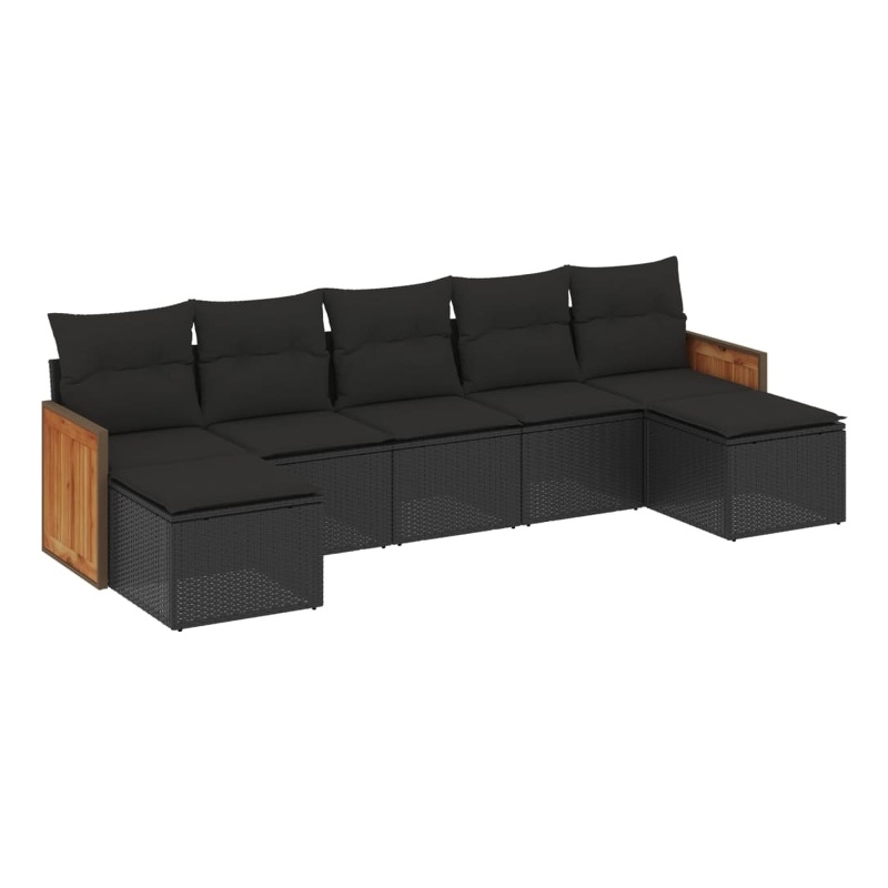 Afuera Living Contemporary 7 Piece Poly Rattan Small Sofa Set in Black