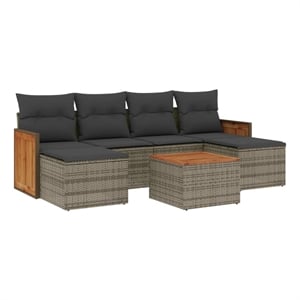 Afuera Living Contemporary 7 Piece Solid Acacia Wood Sofa Set in Gray