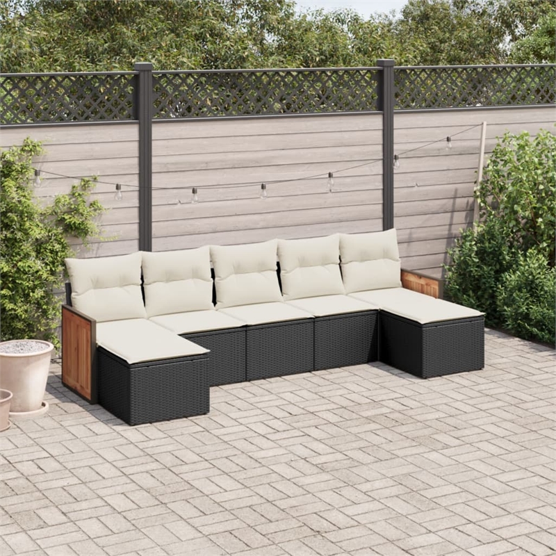 Afuera Living Contemporary 7 Piece Poly Rattan Sofa Set in Black/Cream